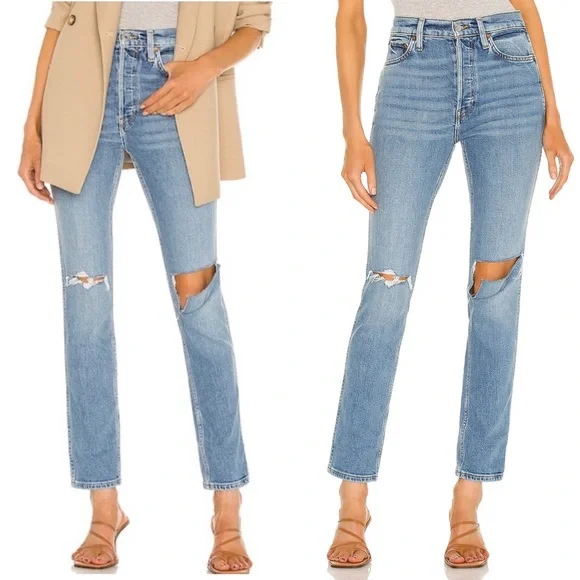 RE/DONE Originals 80's Slim Straight Brisk Blue With Rips NWT 25